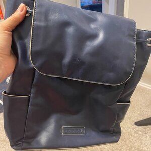 Vera Bradley Faux Leather Drawstring BackPack Navy Cream Trim